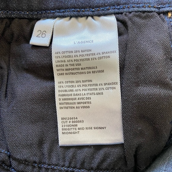 L'AGENCE Brigitte Mid-Rise Skinny Jean Dark Midnight Wash - Picture 7 of 8